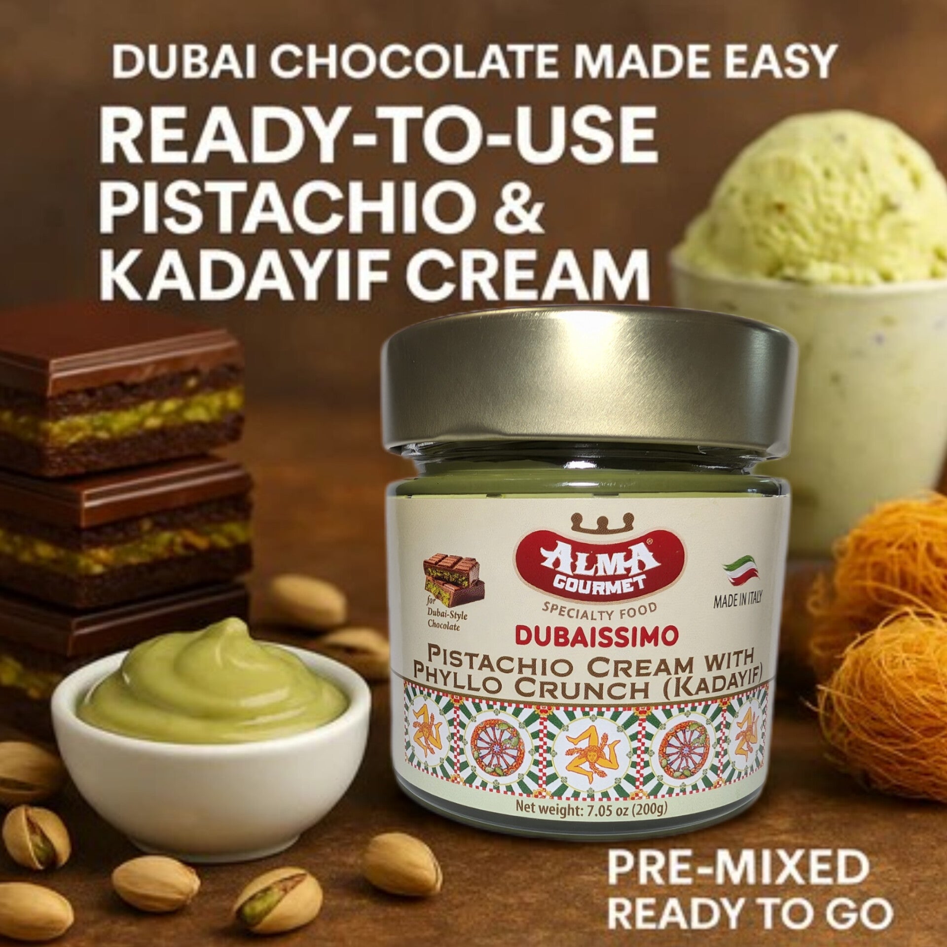 Dubaissimo Pistachio Cream Alma Gourmet - Pistachio Cream with Phyllo