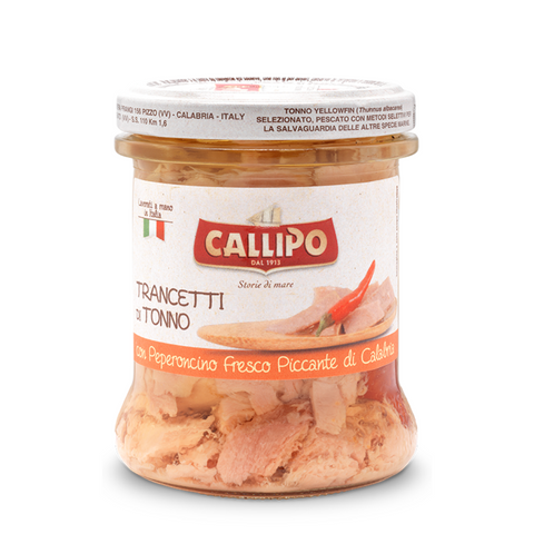 Yellowfin Tuna Chunks Callipo With Hot Chili Pepper Glass Jar
