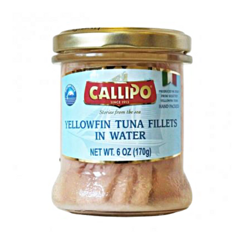 Yellowfin Tuna Fillets Callipo in Water Glass Jar
