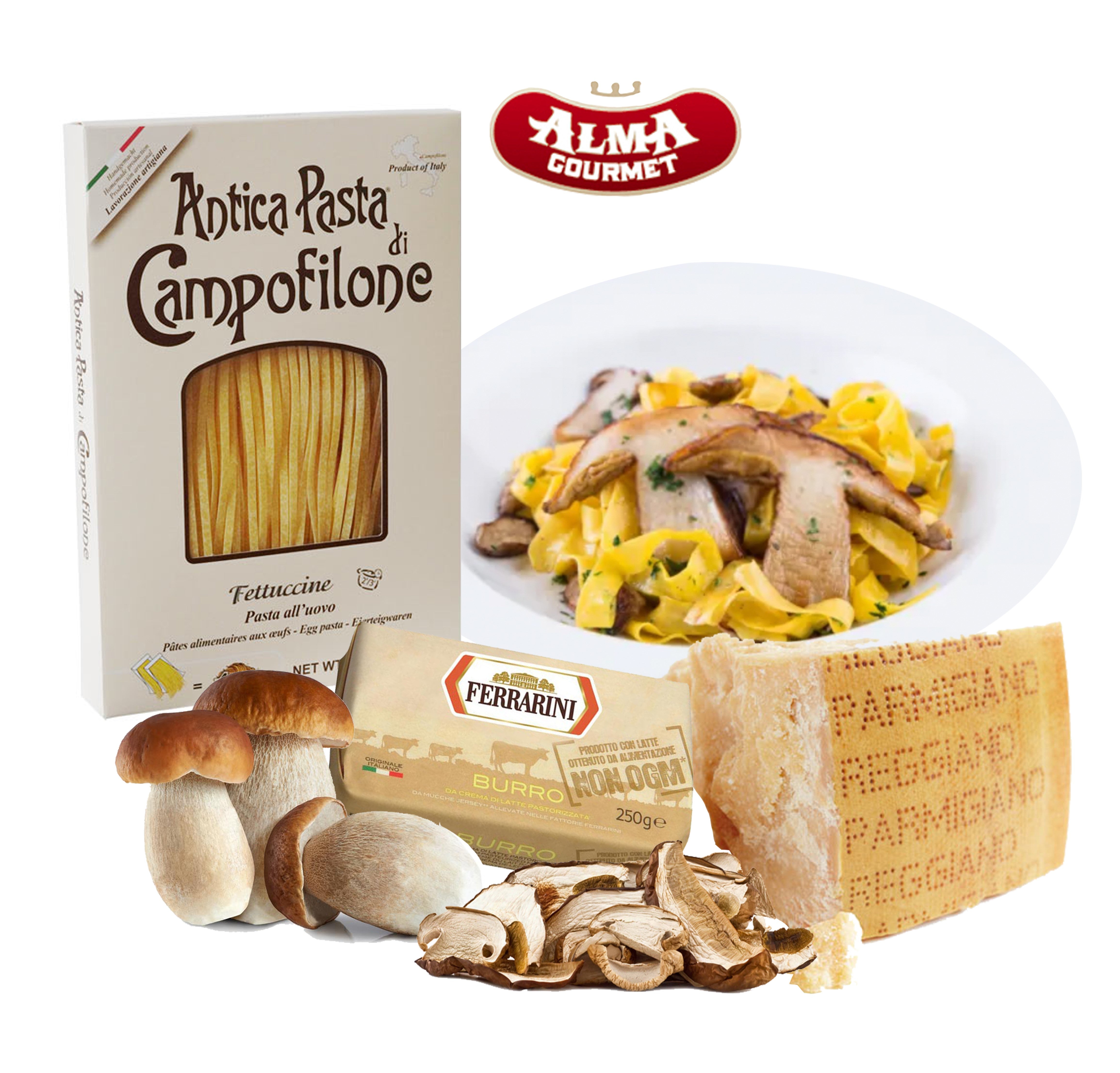 Shop Fettuccine with Porcini Mushrooms Kit | Alma Gourmet Store