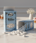 Pelino candy boxes with candies on a marble surface