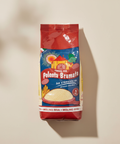 Red package of Polenta Bramafa on a beige background