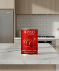Red can of Rosso Gargana tomatoes on a kitchen counter