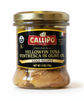 Jar of Callipo Yellowfin Tuna Ventresca in Olive Oil on a white background