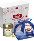 Bonifanti Panettone Classico, Pistachio Cream jar and Alma Gourmet red and white Holiday Gift Box